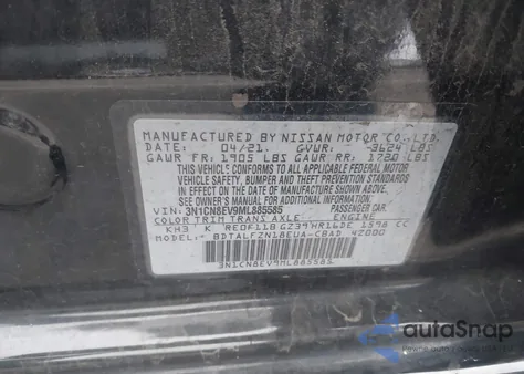 2021 Nissan Versa Sv Xtronic Cvt from USA, damaged, VIN 3N1CN8EV9ML885585